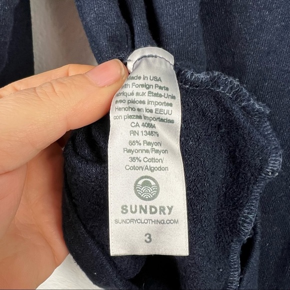 SUNDRY Navy Blue Hoodie with Multicolored Star Print Graphic, Size 3 (Large) - Picture 5 of 7